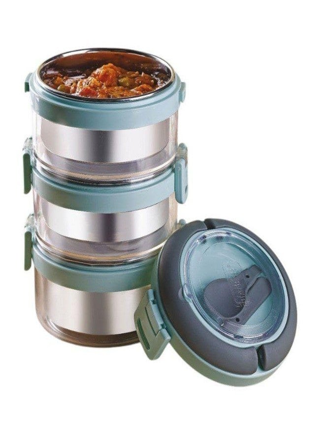 Touchcart 3-Layer Stainless Steel Insulated Lunch Box – 1100ml Leakproof Tiffin with Clip Lock, Spoon & Outer Case – Air-Tight, Portable Food Container for Office, School & Travel (Cream) - Image 1