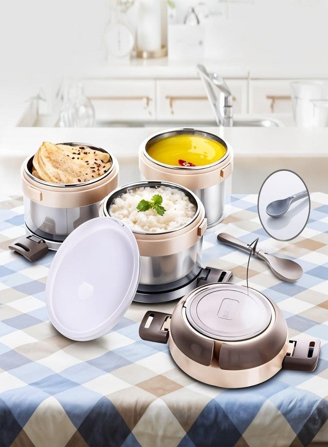 Touchcart 3-Layer Stainless Steel Insulated Lunch Box – 1100ml Leakproof Tiffin with Clip Lock, Spoon & Outer Case – Air-Tight, Portable Food Container for Office, School & Travel (Cream) - Image 4