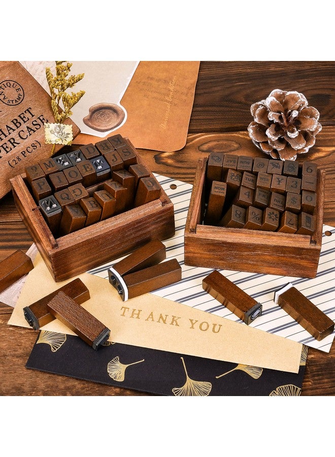 Toptime Toptime Letter Stamps, 56pcs Alphabet Stamps with Weeks and Weather, Number Stamps with Wooden Case, Vintage Symbol Wood Stamps with Ink Pads Rubber Stamps for Crafting, Card Making, Scrapbooking  - Image 4