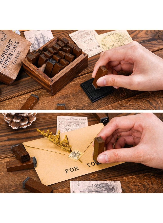 Toptime Toptime Letter Stamps, 56pcs Alphabet Stamps with Weeks and Weather, Number Stamps with Wooden Case, Vintage Symbol Wood Stamps with Ink Pads Rubber Stamps for Crafting, Card Making, Scrapbooking  - Image 5