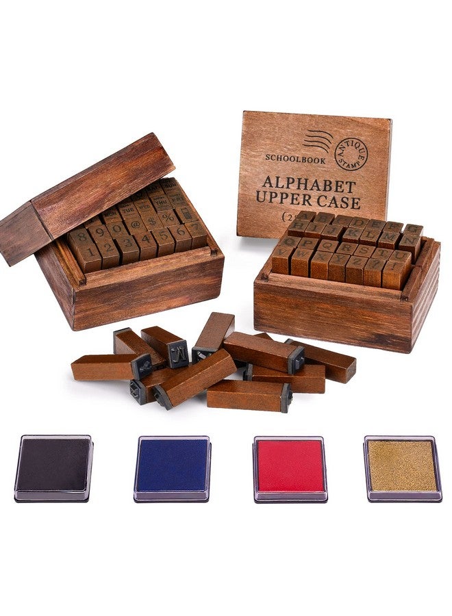 Toptime Toptime Letter Stamps, 56pcs Alphabet Stamps with Weeks and Weather, Number Stamps with Wooden Case, Vintage Symbol Wood Stamps with Ink Pads Rubber Stamps for Crafting, Card Making, Scrapbooking  - Image 1