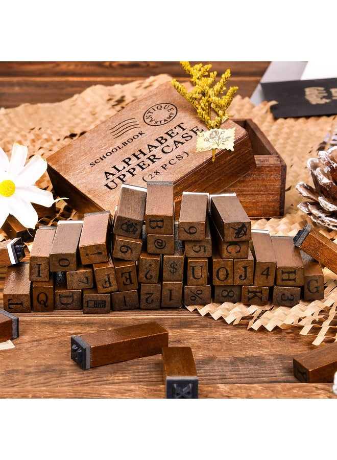 Toptime Toptime Letter Stamps, 56pcs Alphabet Stamps with Weeks and Weather, Number Stamps with Wooden Case, Vintage Symbol Wood Stamps with Ink Pads Rubber Stamps for Crafting, Card Making, Scrapbooking  - Image 3