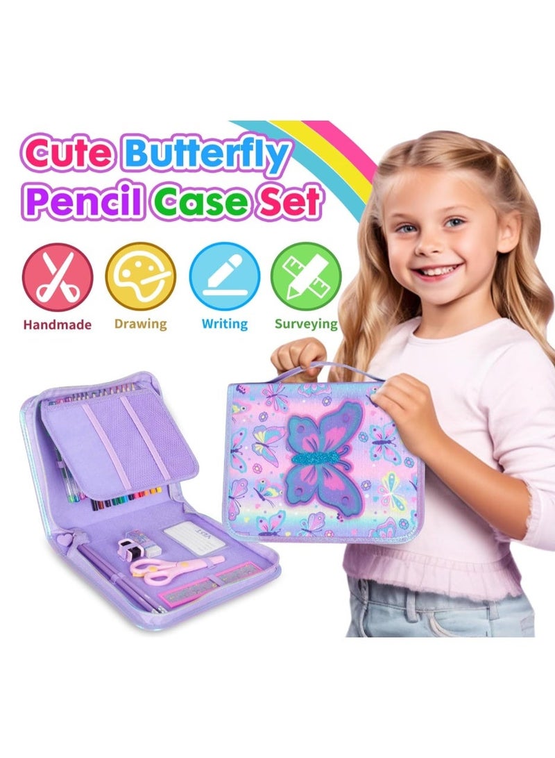VEST Kids Painting Stationery Set 20×25×3.5cm for Children Graffiti Art Creation Painting Enlightenment Daily Writing Dreamy Butterfly Cartoon Pattern Portable Zipper Full Painting Stationery Gift Box Colored Pencils Creative Markers Pen Multicolour notebook stationery set - Image 3