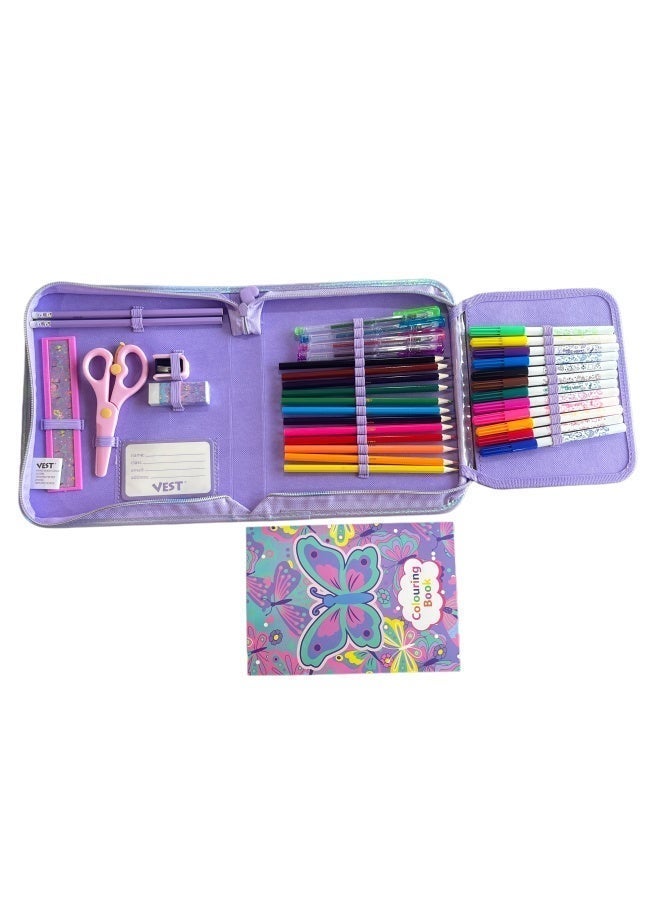 VEST Kids Painting Stationery Set 20×25×3.5cm for Children Graffiti Art Creation Painting Enlightenment Daily Writing Dreamy Butterfly Cartoon Pattern Portable Zipper Full Painting Stationery Gift Box Colored Pencils Creative Markers Pen Multicolour notebook stationery set - Image 5