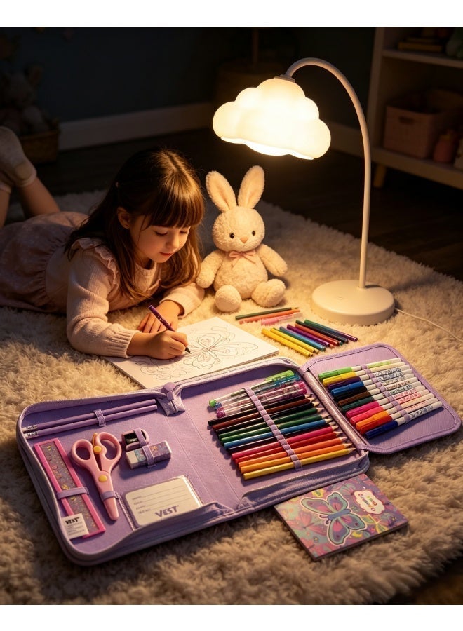 VEST Kids Painting Stationery Set 20×25×3.5cm for Children Graffiti Art Creation Painting Enlightenment Daily Writing Dreamy Butterfly Cartoon Pattern Portable Zipper Full Painting Stationery Gift Box Colored Pencils Creative Markers Pen Multicolour notebook stationery set - Image 2