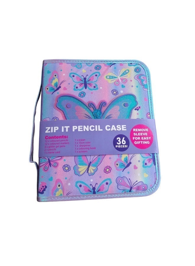 VEST Kids Painting Stationery Set 20×25×3.5cm for Children Graffiti Art Creation Painting Enlightenment Daily Writing Dreamy Butterfly Cartoon Pattern Portable Zipper Full Painting Stationery Gift Box Colored Pencils Creative Markers Pen Multicolour notebook stationery set - Image 4