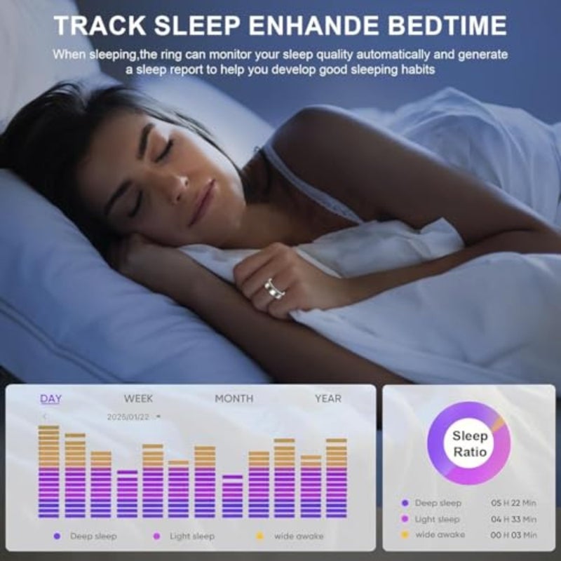 Smart ring for health monitoring during sleep and daily activity, titanium alloy, black, IP68 waterproof with heart rate, blood pressure, oxygen, cycle, and step tracking for iOS and Android - Image 4