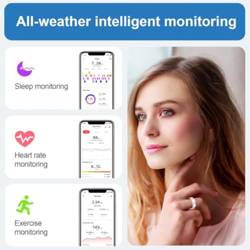 Smart ring for health monitoring during sleep and daily activity, titanium alloy, black, IP68 waterproof with heart rate, blood pressure, oxygen, cycle, and step tracking for iOS and Android - Image 5