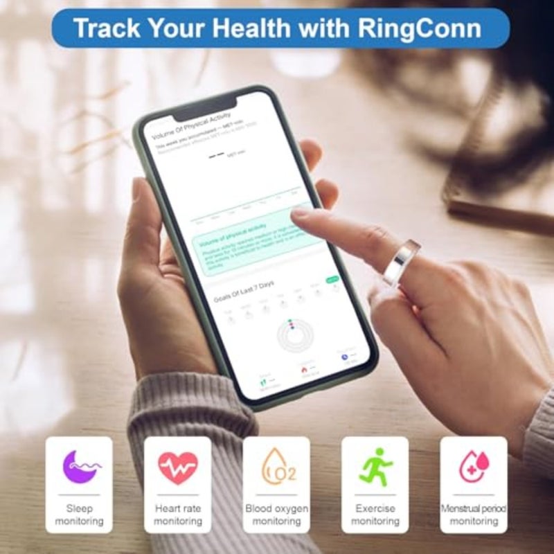 Smart ring for health monitoring during sleep and daily activity, titanium alloy, black, IP68 waterproof with heart rate, blood pressure, oxygen, cycle, and step tracking for iOS and Android - Image 2