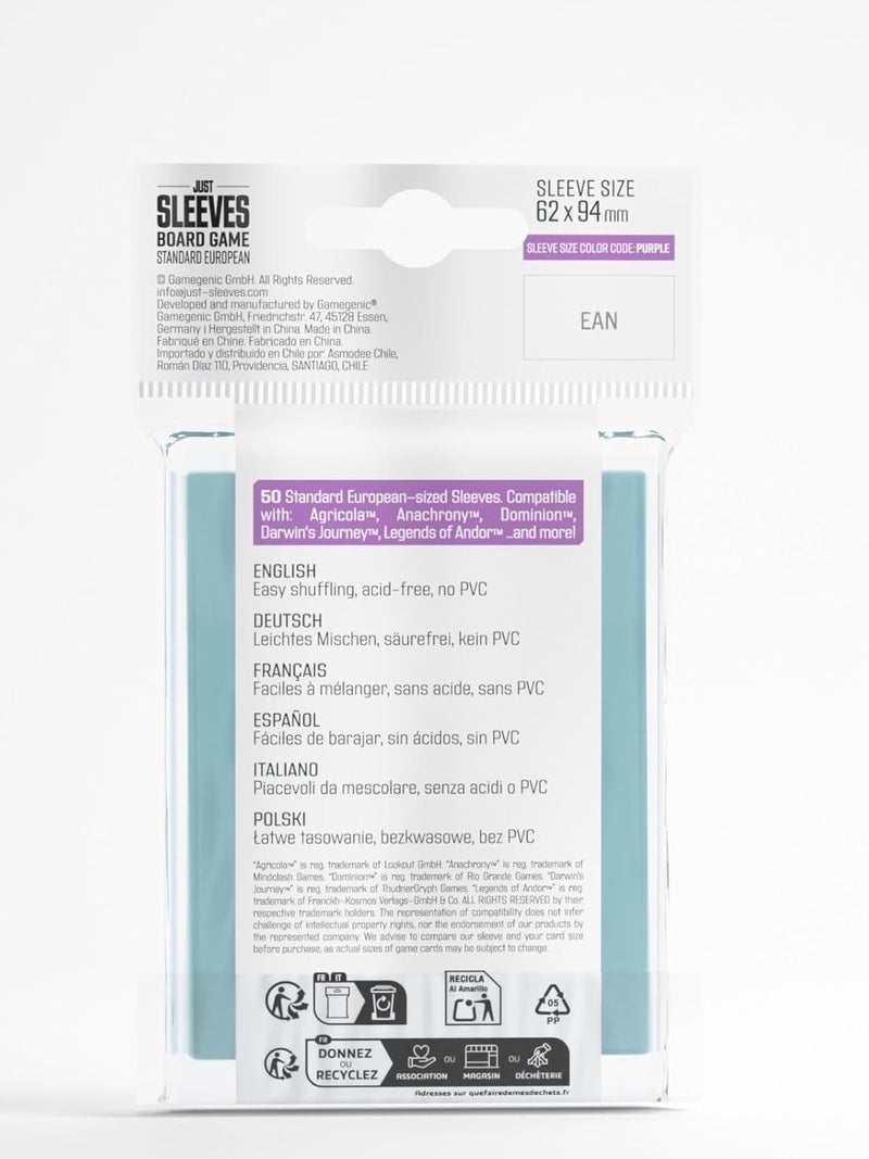 Gamegenic | Just Sleeves - Standard European (50 Sleeves) | Board Game Accessory - Image 2