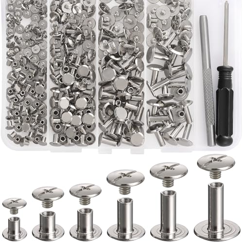 YORANYO 140 Sets Chicago Screws Leather Rivets Kit for Fabric Leather Crafting 6 Sizes Chicago Binding Screws for Decorate and Repair Belt Bag Shoes Purse Pet Collar Clothing Bookbinding Silver - Image 1