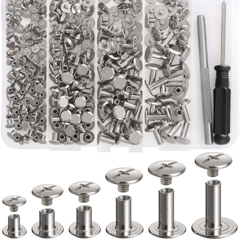 YORANYO 140 Sets Chicago Screws Leather Rivets Kit for Fabric Leather Crafting 6 Sizes Chicago Binding Screws for Decorate and Repair Belt Bag Shoes Purse Pet Collar Clothing Bookbinding Silver - Image 3