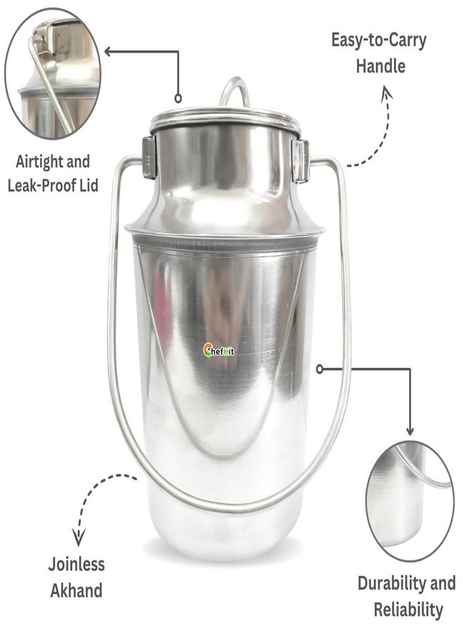 CHEFKIT Stainless Steel Milk, Ghee, Oil Storage Container | Airtight, Leak-Proof Stainless Steel Storage Can | Akhand Jointless Milk Can/Oil Pot with Lid | Induction Compatible Bharni (Silver, 1.5L) - Image 2