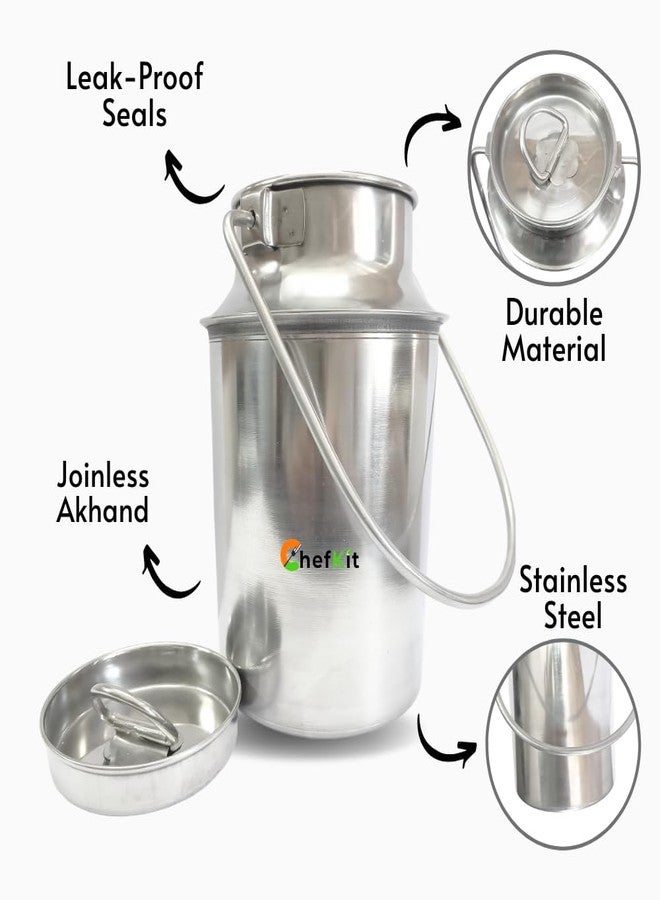CHEFKIT Stainless Steel Milk, Ghee, Oil Storage Container | Airtight, Leak-Proof Stainless Steel Storage Can | Akhand Jointless Milk Can/Oil Pot with Lid | Induction Compatible Bharni (Silver, 1.5L) - Image 5