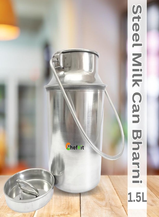 CHEFKIT Stainless Steel Milk, Ghee, Oil Storage Container | Airtight, Leak-Proof Stainless Steel Storage Can | Akhand Jointless Milk Can/Oil Pot with Lid | Induction Compatible Bharni (Silver, 1.5L) - Image 3
