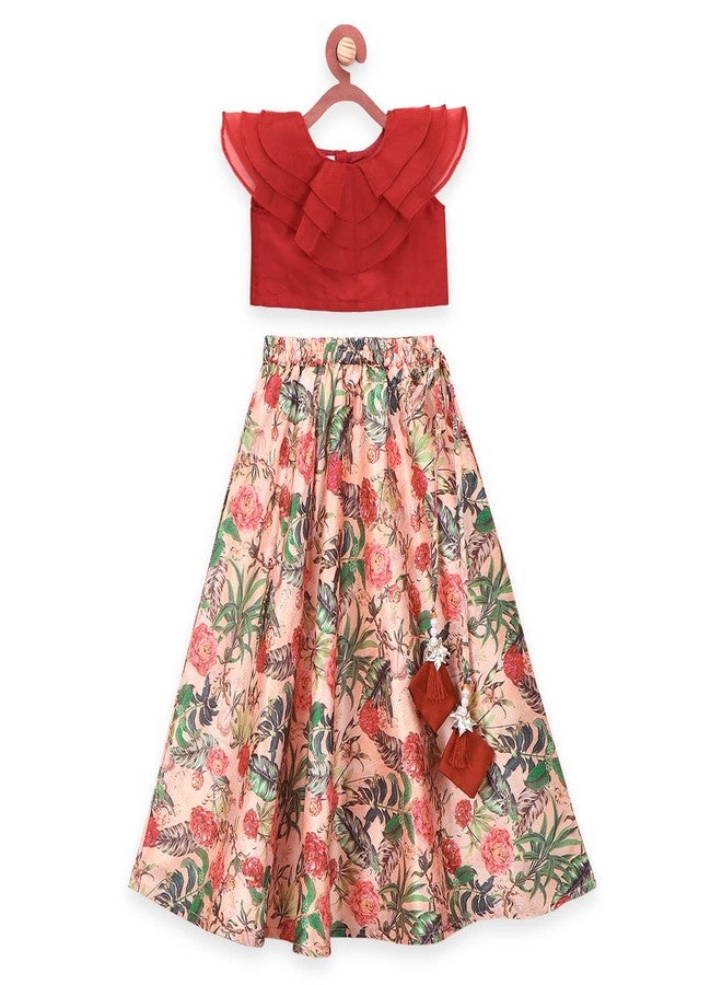 LILPICKS Girl's Silk Lehenga Choli Set (LP20211145_Maroon Multi_5-6Y) - Image 1