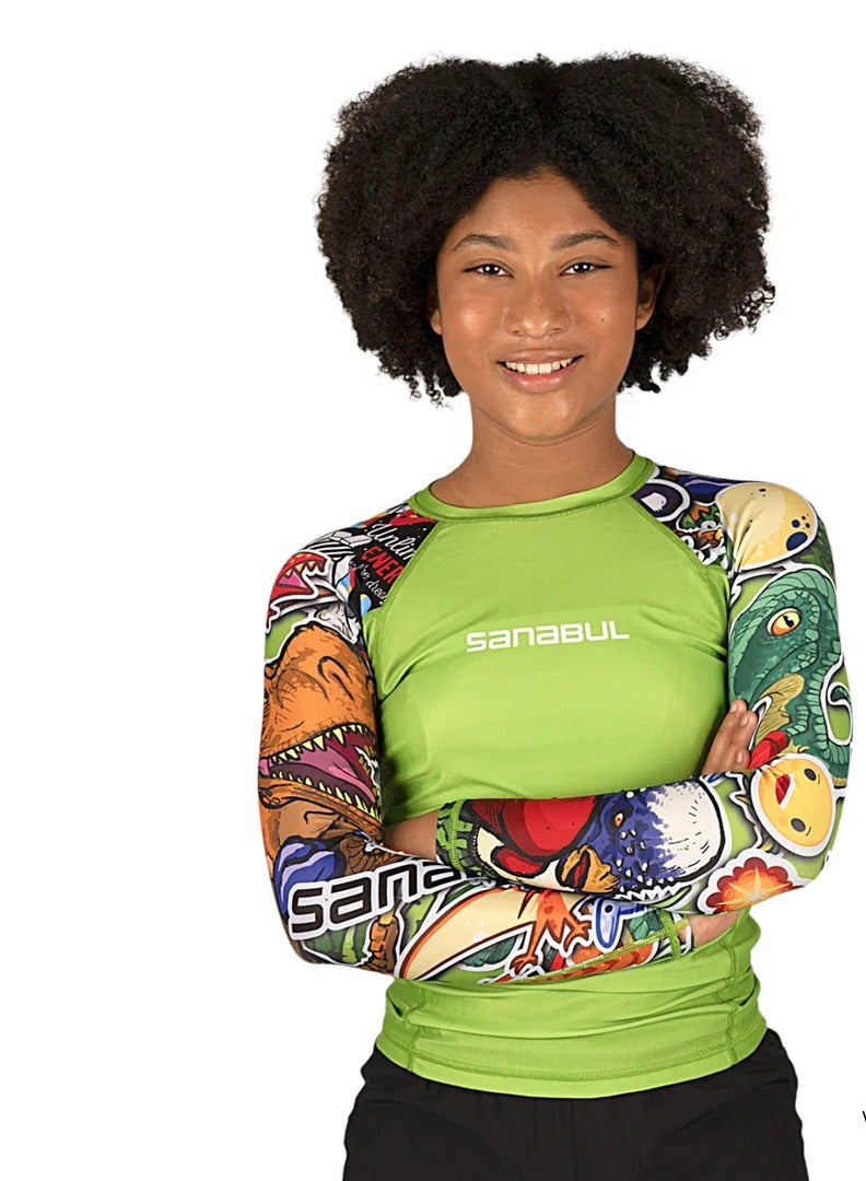 Sanabul  SB KIDS RASH GUARD DINO JUNGLE GREEN  LARGE - Image 1