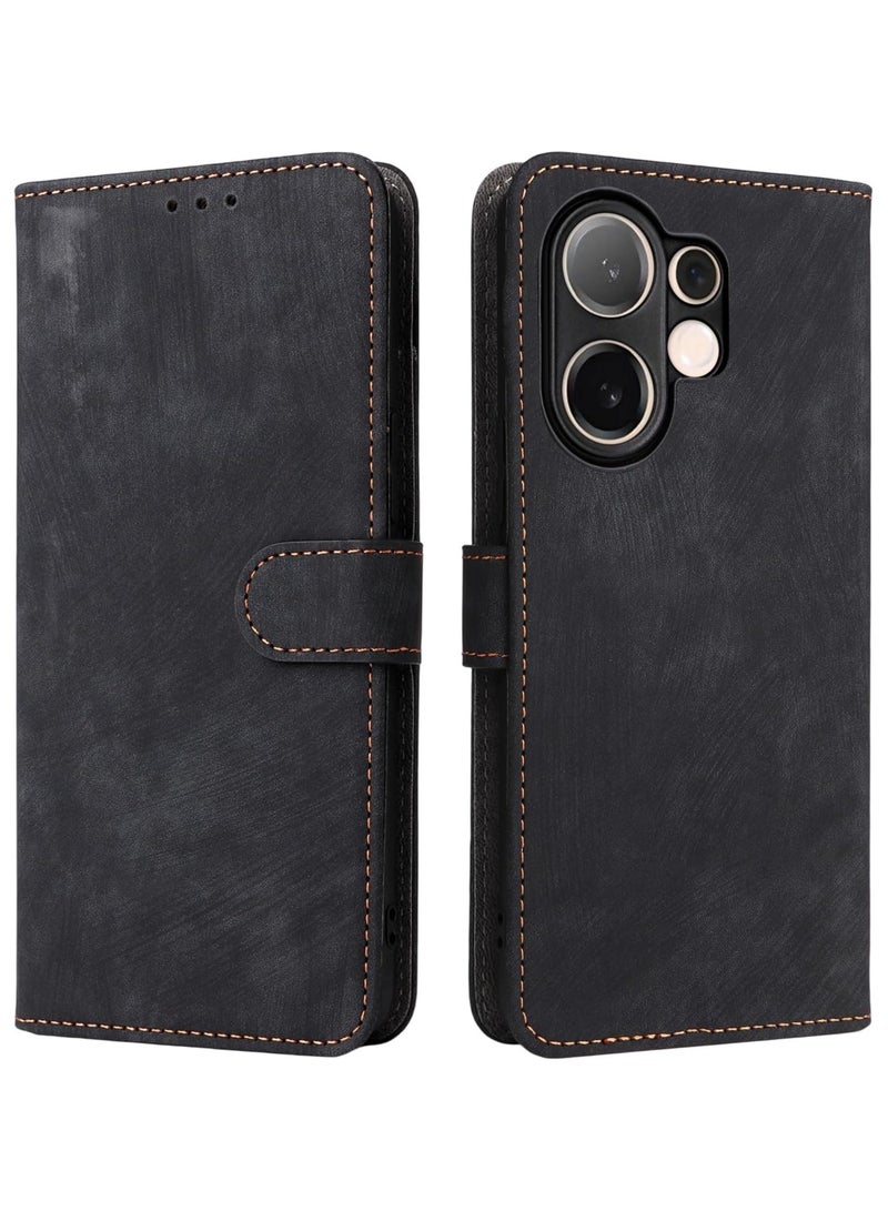 For Vivo V60 Flip Cover with Detachable Lanyard, PU Leather Full Body Protection Shockproof Flip Mobile Phone Case, RFID Anti-theft Brush Folio Wallet Case - Image 3