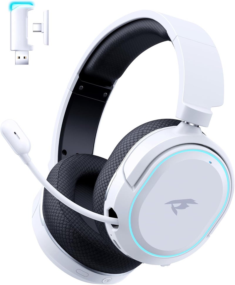 قيم سماعة رأس لاسلكية للألعاب، صوت محيطي 7.1، سماعات ألعاب USB 2.4 جيجاهرتز مع بلوتوث 5.4، بطارية 100 ساعة، ميكروفون إلغاء الضوضاء ENC، إضاءة RGB، سماعة لاسلكية لأجهزة PC PS5 PS4 Mac Switch (أسود-أبيض) - Image 1