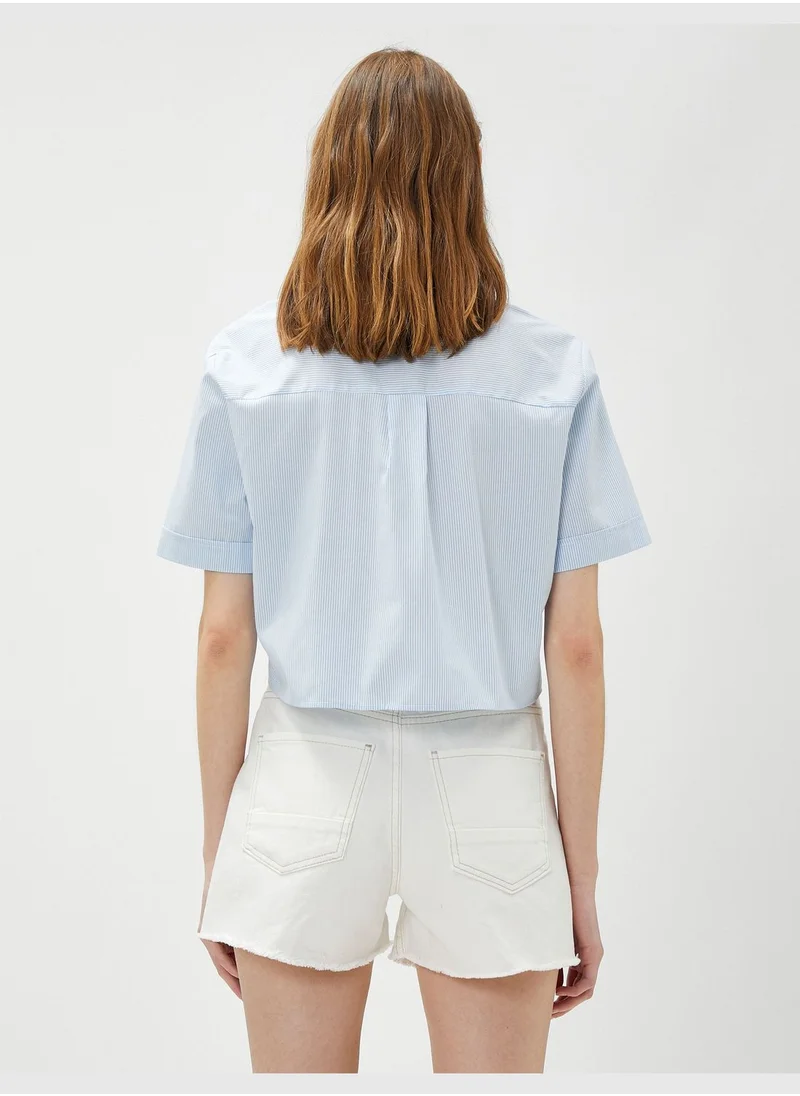 KOTON Lace Neck Short Sleeve Crop Shirt