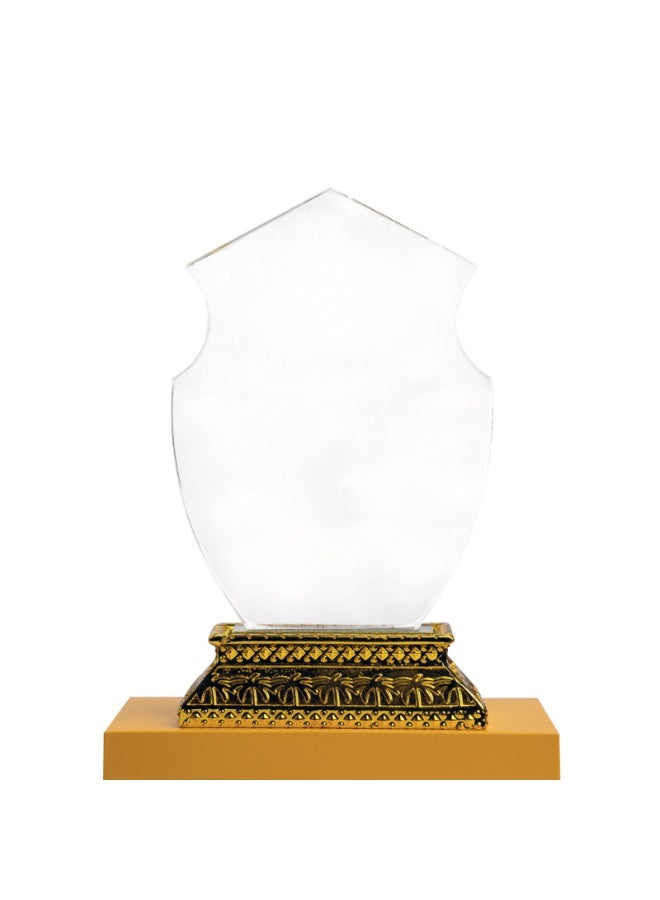 Elegant Crystal Shield Trophy Award with Premium Gold Decorative Base – Clear Glass Recognition Plaque for Corporate Excellence, Employee Appreciation, Sports Achievements, Academic Awards and Special Ceremonies - Image 1