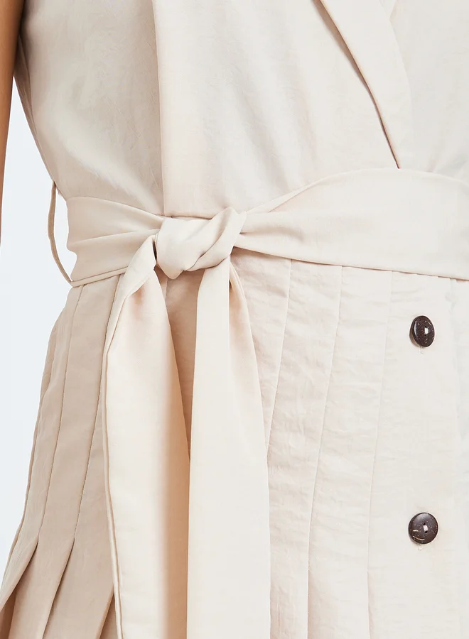 Styli  Beige Blazer Midi Dress with Tie Up Belt for Women | Best Price UAE