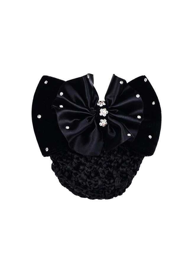 Natuworld 1PCS Black Rhinestone Satin Bow Barrette Bowknot Snood Net Barrette Hair Clip Bun Cover Hairnet Bowknot Decor French Hair Clip Women Girls Hair Accessories - Image 1