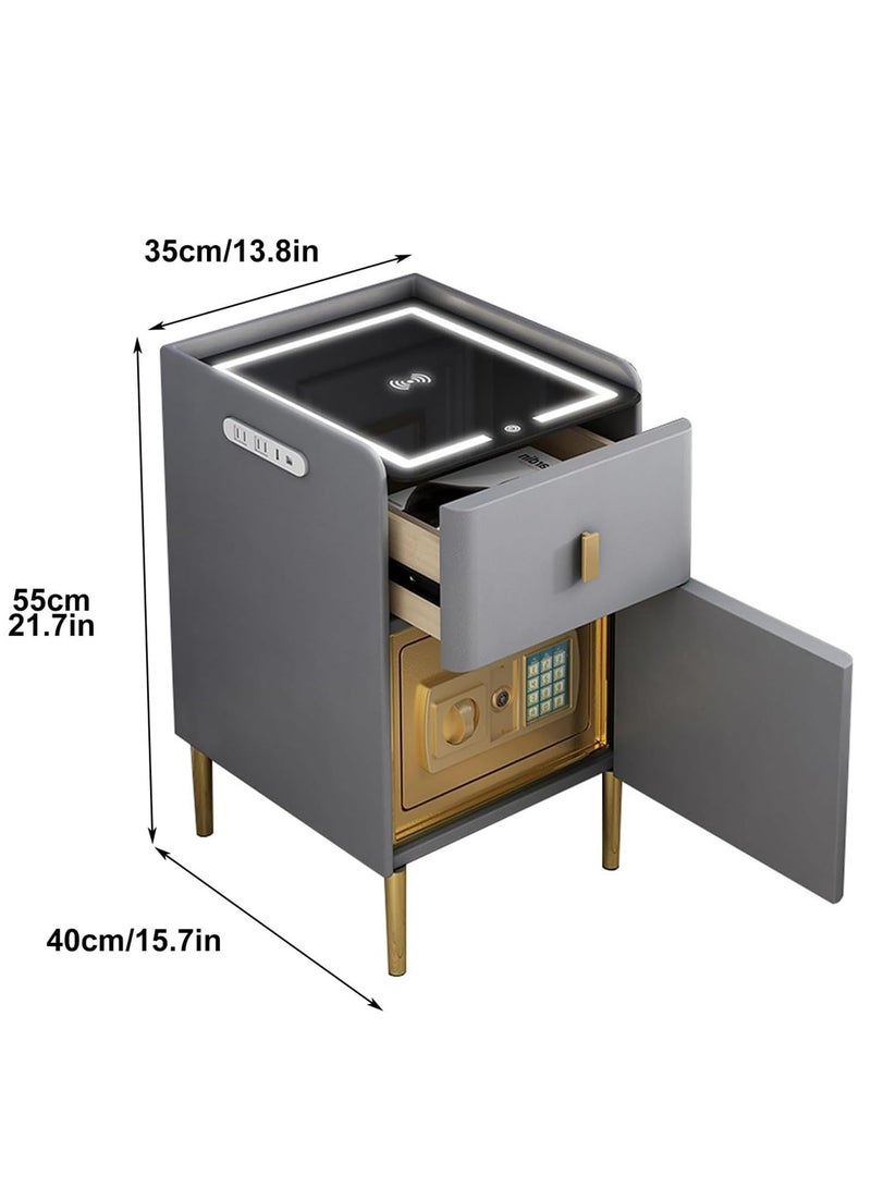 XiuWoo Bedside Table with Wireless Charging Station, Bedroom Bedside Table with Invisible Safe, Smart Night Stand Modern Bedside Table for Bedroom, Living Room, gray - Image 2