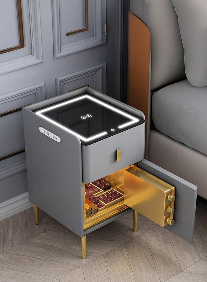 XiuWoo Bedside Table with Wireless Charging Station, Bedroom Bedside Table with Invisible Safe, Smart Night Stand Modern Bedside Table for Bedroom, Living Room, gray - Image 1