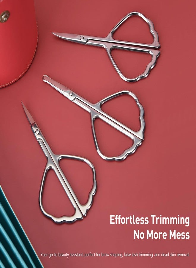 Kootinn Facial Hair Small Grooming Scissors For Men Women - Eyebrow, Nose Hair, Mustache, Beard, Eyelashes, Ear Trimming Kit - Curved and Rounded Safety Tip Clippers For Hair Cutting - 3 PCS Silver - Image 2