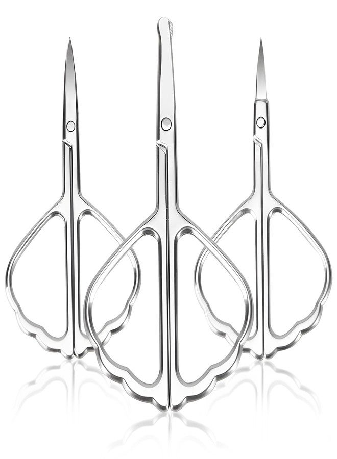 Kootinn Facial Hair Small Grooming Scissors For Men Women - Eyebrow, Nose Hair, Mustache, Beard, Eyelashes, Ear Trimming Kit - Curved and Rounded Safety Tip Clippers For Hair Cutting - 3 PCS Silver - Image 1