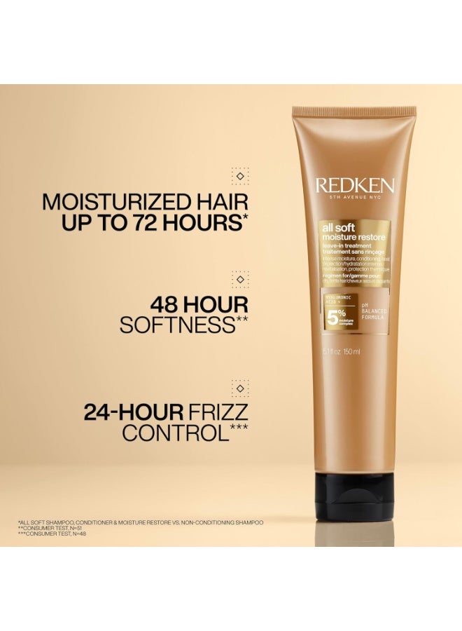 Redken All Soft Moisture Restore Leave-In Treatment | Hyaluronic Acid Primer| Hair Treatment for Dry and Brittle Hair | Humidity, Heat and Frizz Protection | For Soft and Smooth Hair | 1.0 Fl Oz - Image 2