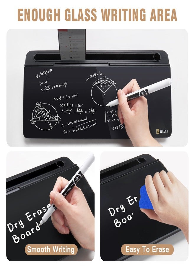 SELEAD Desktop Glass Whiteboard with Organizer, Markers, Eraser - Dry Erase Board Computer Pad Keyboard Stand with Drawer and Holder for Home, School, Office - Black - Image 4