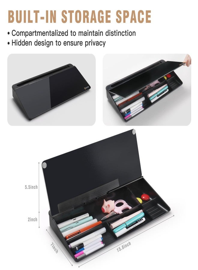SELEAD Desktop Glass Whiteboard with Organizer, Markers, Eraser - Dry Erase Board Computer Pad Keyboard Stand with Drawer and Holder for Home, School, Office - Black - Image 5