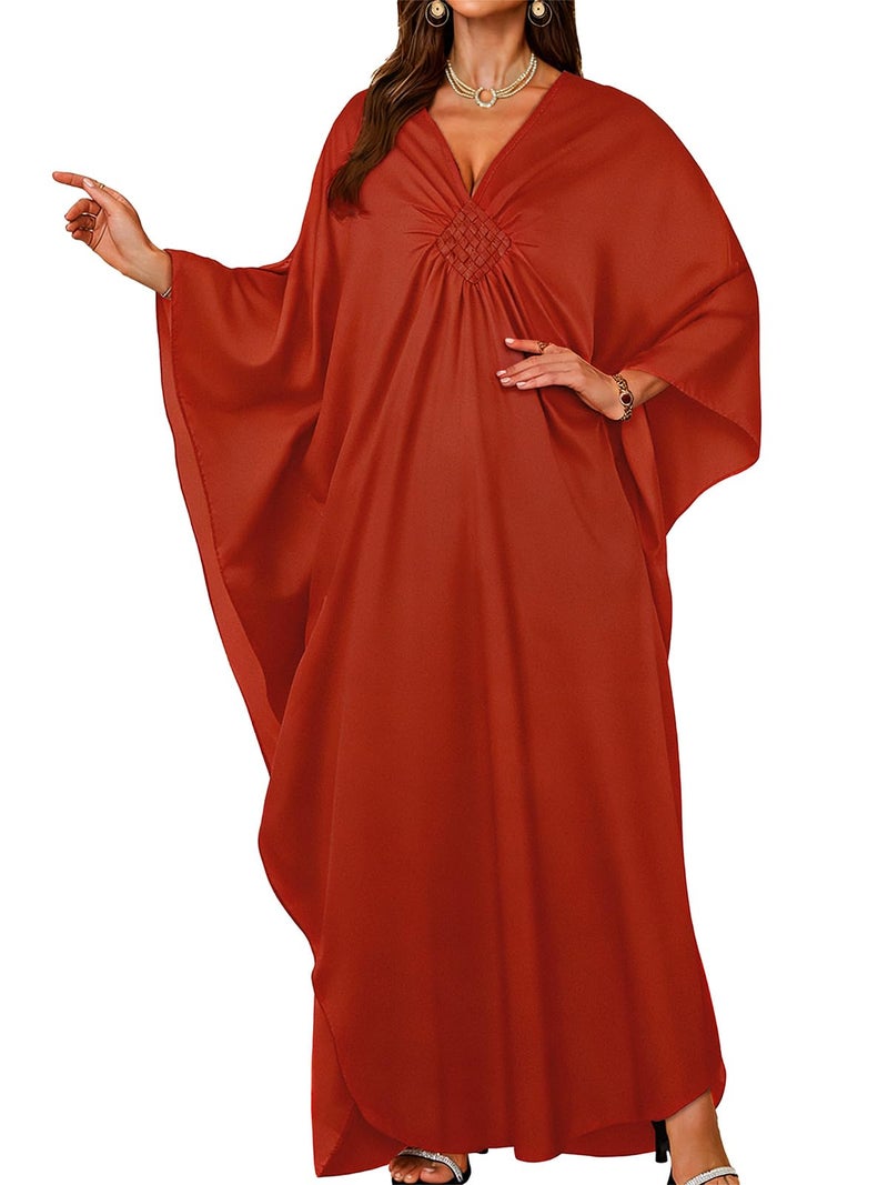 JILUVIN Kaftan Dresses for Women Plus Size V Neck Caftans Long Batwing Sleeve Beach Cover Ups Summer Floral Print Dress 2026 (Burnt Orange,One Size) - Image 1