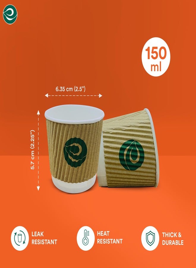 Eco Soul | 150 ml Brown Paper Ripple Cups | Pack of 100 | Disposable Paper Cups in Small Size | Insulated, Strong Disposable Coffee Cups for Tea, Coffee, & Hot Drinks - Image 3
