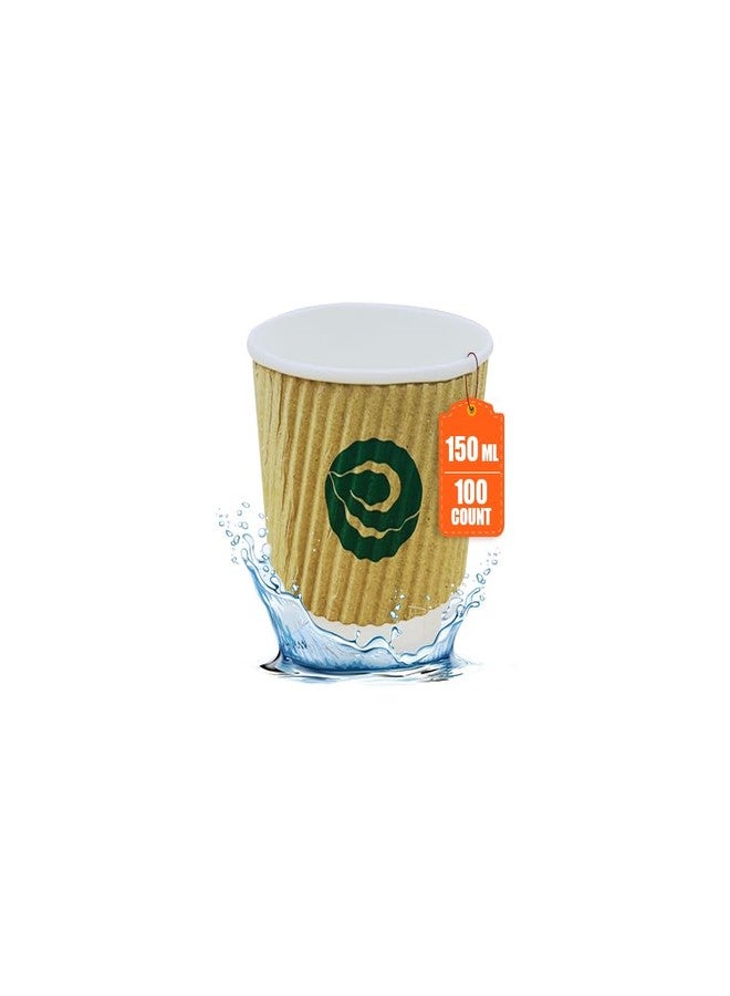 Eco Soul | 150 ml Brown Paper Ripple Cups | Pack of 100 | Disposable Paper Cups in Small Size | Insulated, Strong Disposable Coffee Cups for Tea, Coffee, & Hot Drinks - Image 1