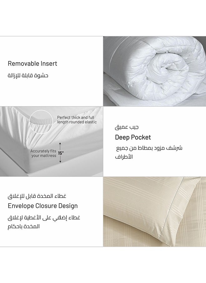 Donetella 7 Piece King Size Italian Jacquard Luxurious Hotel Style Comforter Variegated Stripes with Removable Filler Beige  - Image 5