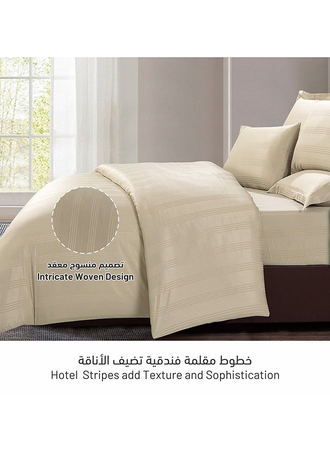 Donetella 7 Piece King Size Italian Jacquard Luxurious Hotel Style Comforter Variegated Stripes with Removable Filler Beige  - Image 2