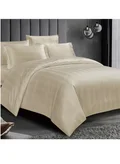 Donetella 7 Piece King Size Italian Jacquard Luxurious Hotel Style Comforter Variegated Stripes with Removable Filler Beige