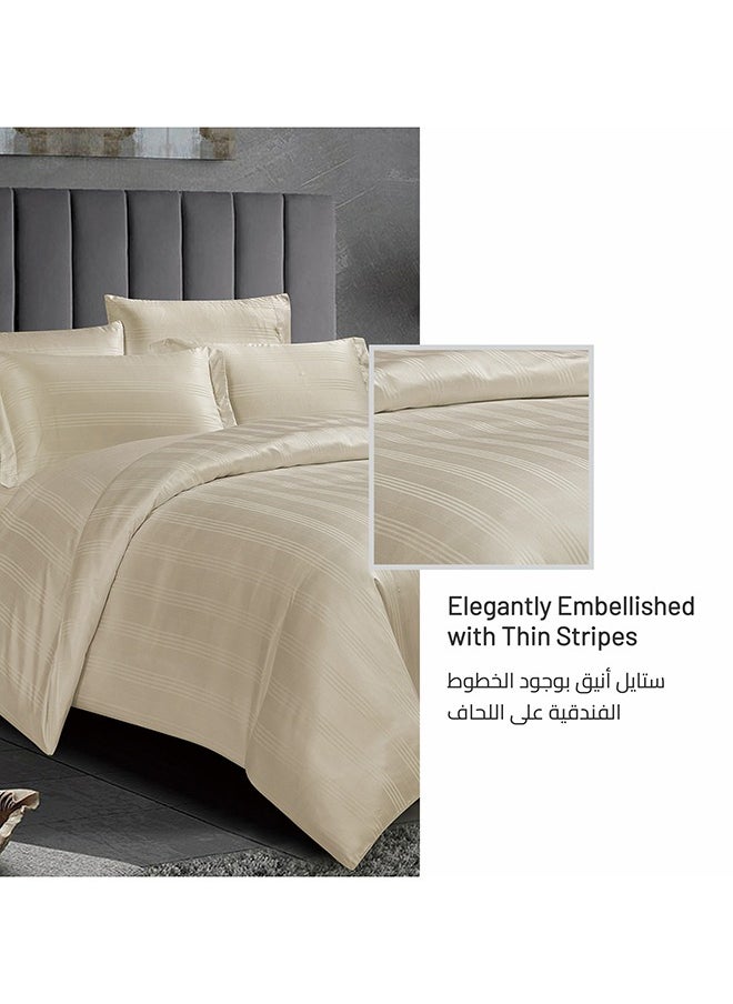 Donetella 7 Piece King Size Italian Jacquard Luxurious Hotel Style Comforter Variegated Stripes with Removable Filler Beige  - Image 4
