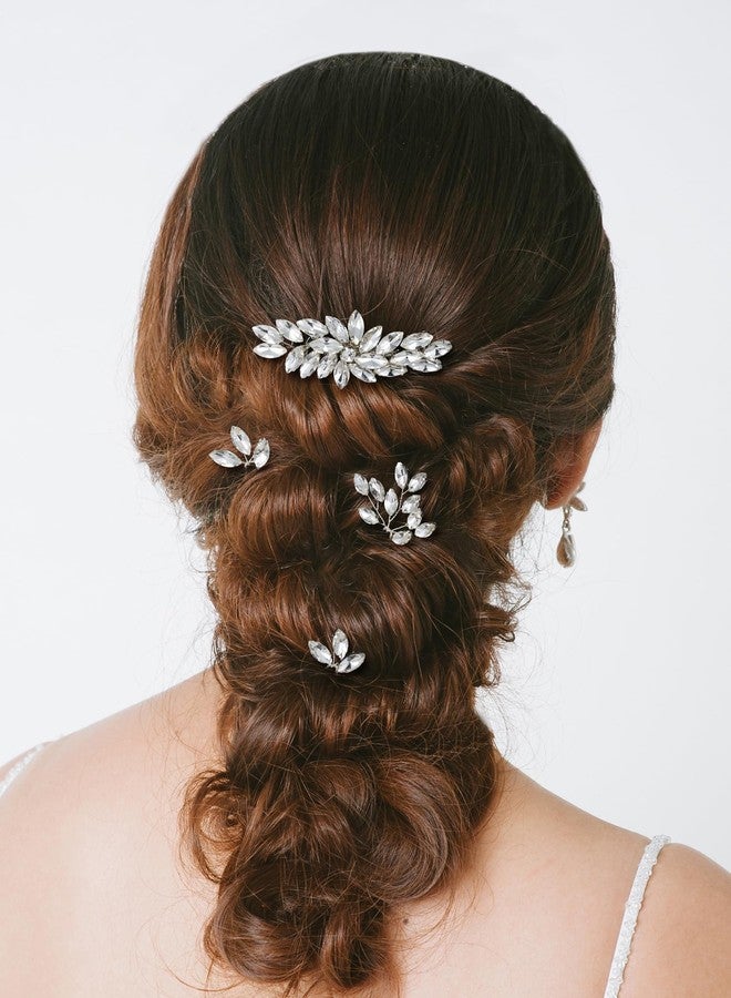 SWEETV 5 Pack Bridal Wedding Hair Side Combs+U-shaped Rhinestone Hair Pins Crystal Hair Pieces Hair Accessories for Women and Girls Bridesmaids Party Photography - Image 3