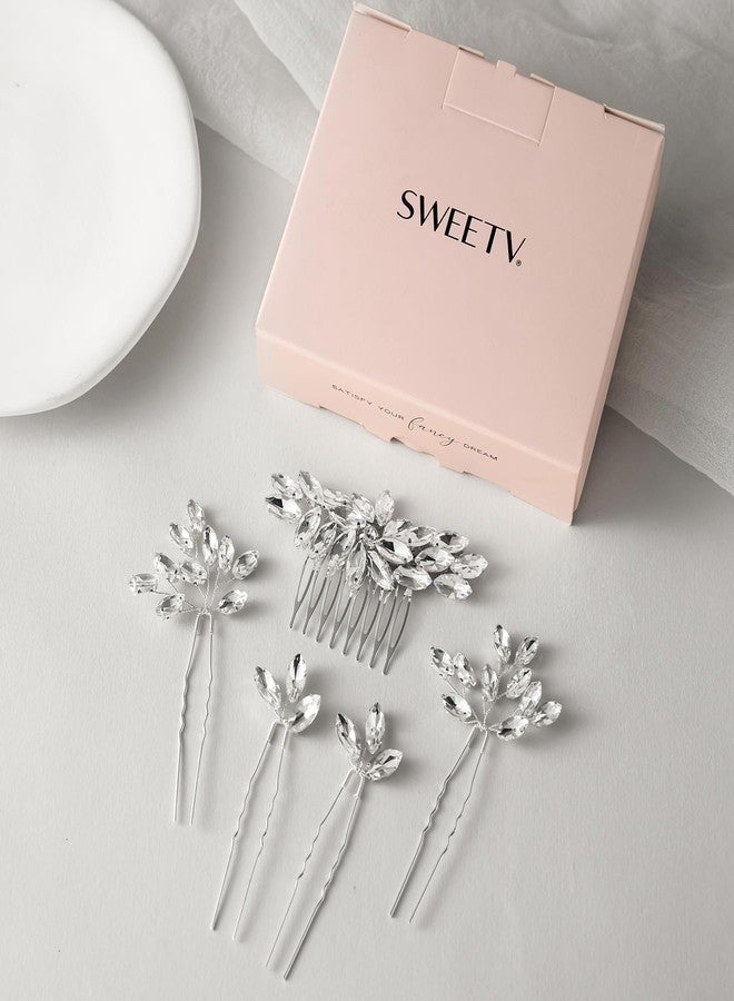 SWEETV 5 Pack Bridal Wedding Hair Side Combs+U-shaped Rhinestone Hair Pins Crystal Hair Pieces Hair Accessories for Women and Girls Bridesmaids Party Photography - Image 4