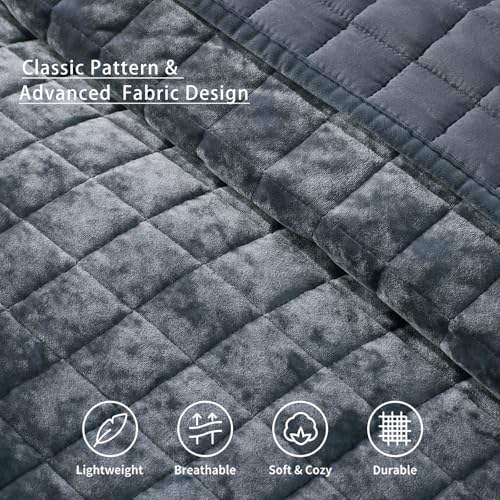 LEAONME Velvet Quilt Oversized California King-120''x120'', Lightweight Navy Blue Velvet Comforter Set with 2 Pillow Shams, Oversized Bedspread Coverlet Quilted Bedding Set for All Season - Image 4