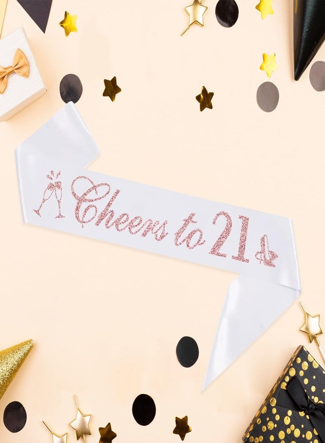 PYQWA Cheers to 21 Sash with Rose Gold Foil - White Soft Satin for Girls - 21st Birthday Sash Gifts - 21 Years Old 21st Birthday Party Favors Supplies - Image 5