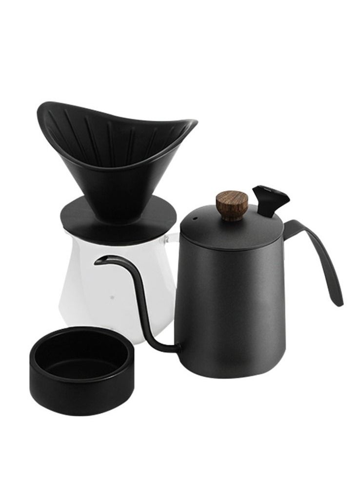 Arabest - Coffee Maker Set Filter Cup Utensils Fine Spout Long Spout Filter Pot Home Hand Brew Cup,With Black Ceramic Filter Cup And Manual Coffee Pot, Fine Filter Cup, Glass Dripping Kettle Coffee Maker - Image 1