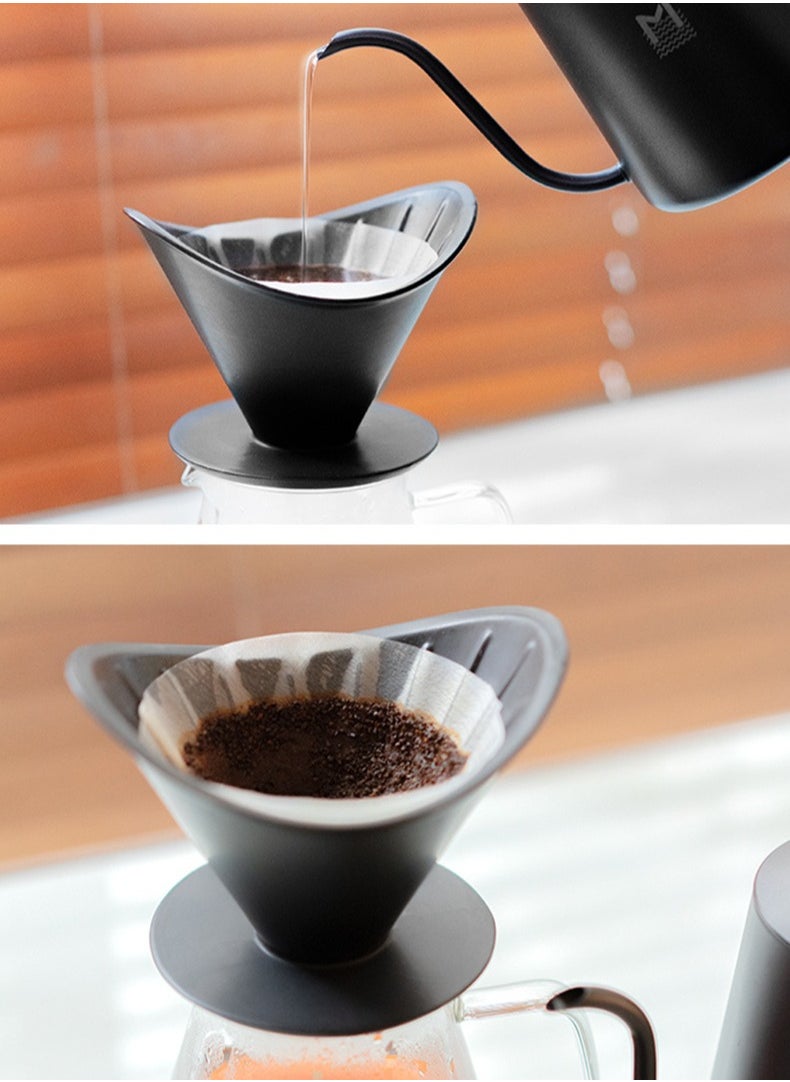 Arabest - Coffee Maker Set Filter Cup Utensils Fine Spout Long Spout Filter Pot Home Hand Brew Cup,With Black Ceramic Filter Cup And Manual Coffee Pot, Fine Filter Cup, Glass Dripping Kettle Coffee Maker - Image 1