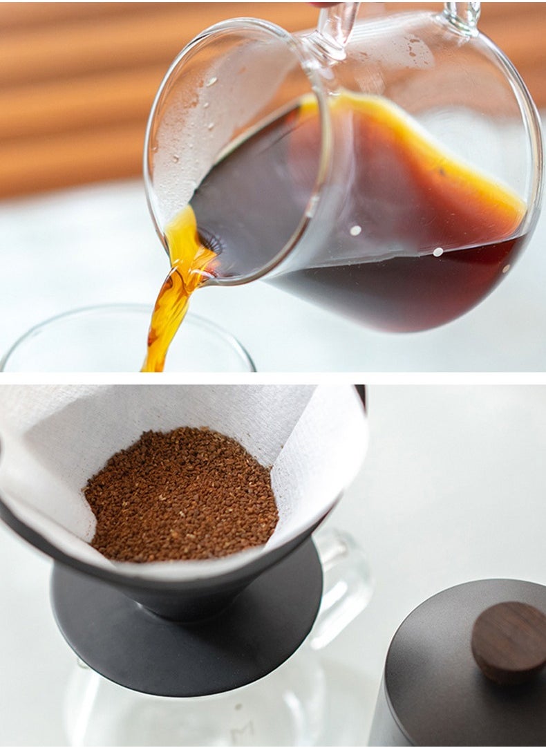 Arabest - Coffee Maker Set Filter Cup Utensils Fine Spout Long Spout Filter Pot Home Hand Brew Cup,With Black Ceramic Filter Cup And Manual Coffee Pot, Fine Filter Cup, Glass Dripping Kettle Coffee Maker - Image 1