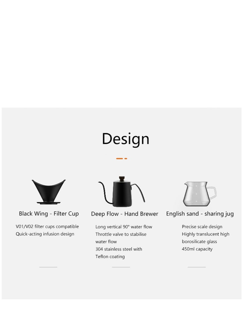 Arabest - Coffee Maker Set Filter Cup Utensils Fine Spout Long Spout Filter Pot Home Hand Brew Cup,With Black Ceramic Filter Cup And Manual Coffee Pot, Fine Filter Cup, Glass Dripping Kettle Coffee Maker - Image 1
