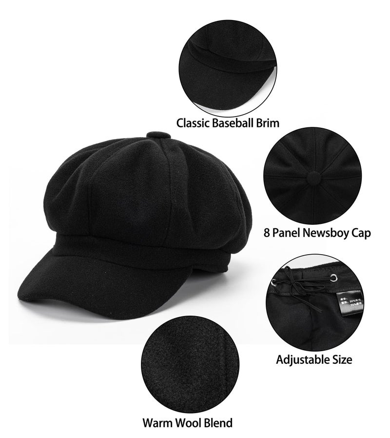 Vikodah Wool Felt Newsboy Caps Vintage 8 Panels for Women Men Beret Plaid Cabbie Bakerboy Hats Pageboy Captain Cap Hat S/M - Image 3